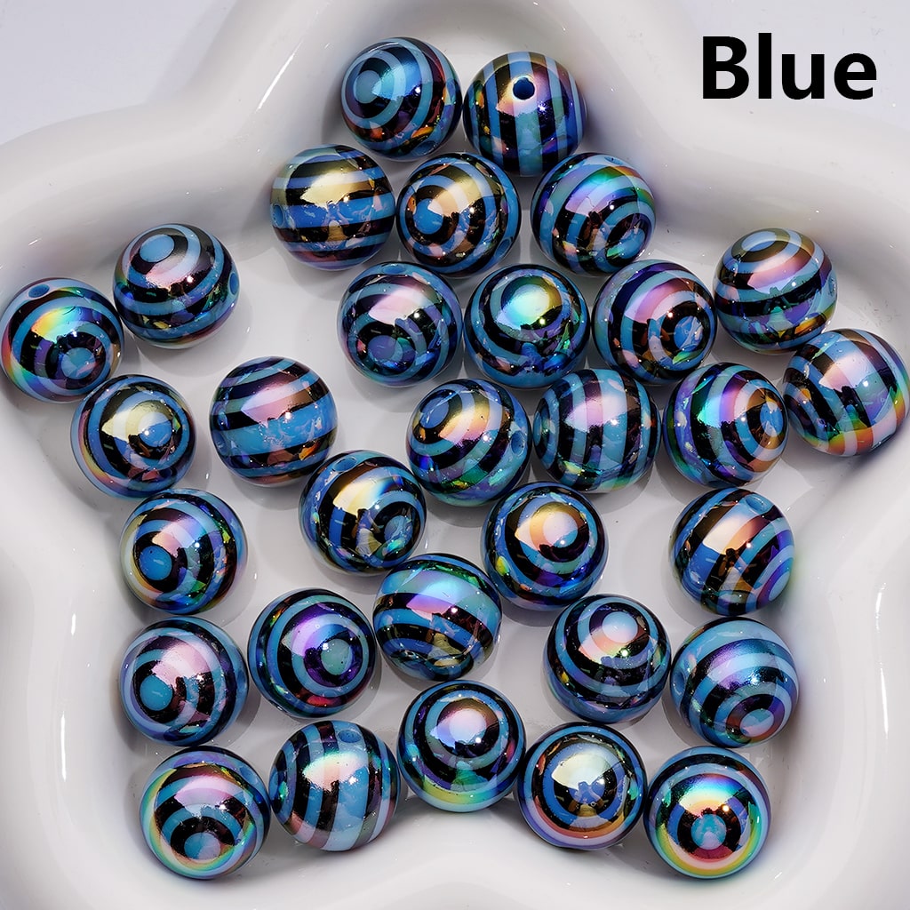 UV Coating Black Round Stripes Round Acrylic Beads in Solid Color, 16MM (Single Color is available for 200pcs(Whole bag))
