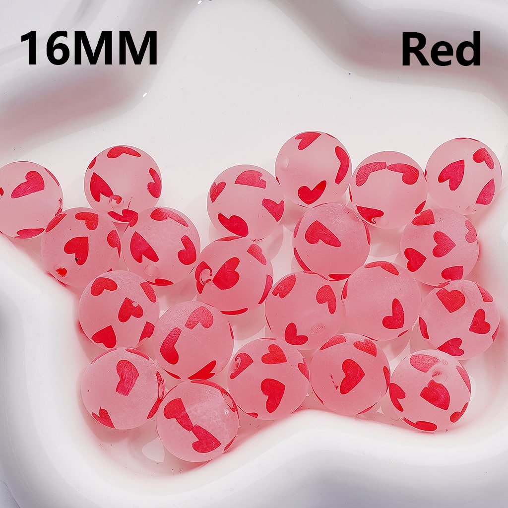 Frosted Multi-Color Hearts Prints Round Acrylic Beads, 16MM ( The Single Color is only available for 200pcs (whole bag))