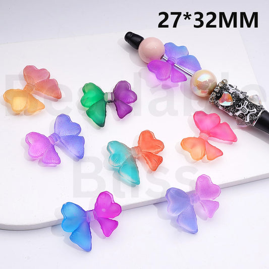Acrylic Beads Frosted Bowknots Double-Color 27*32MM, Random Mix
