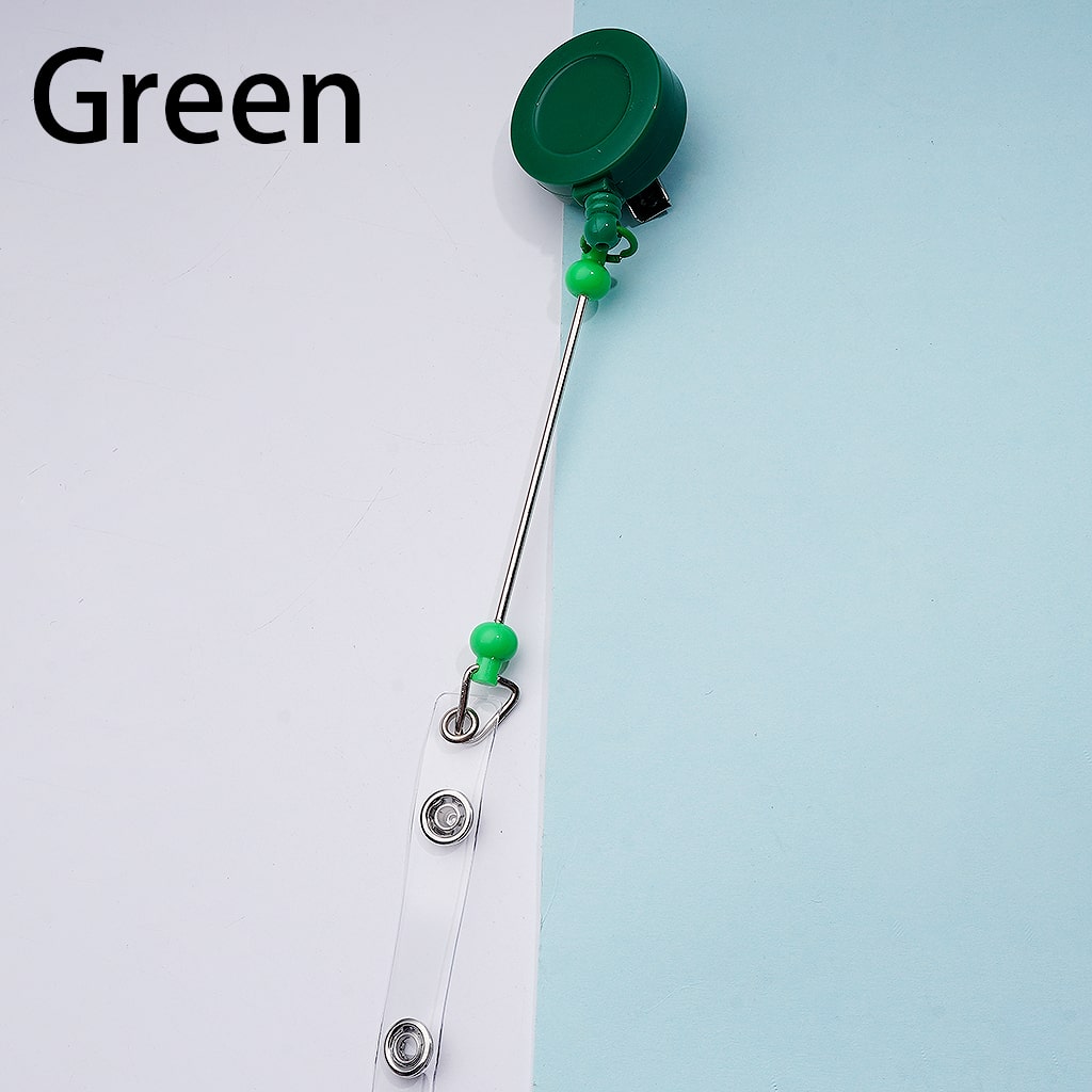 Creative Beaded Retractable Back Badge Holder Reels with Rotating Crocodile Clip & Keychain Bar