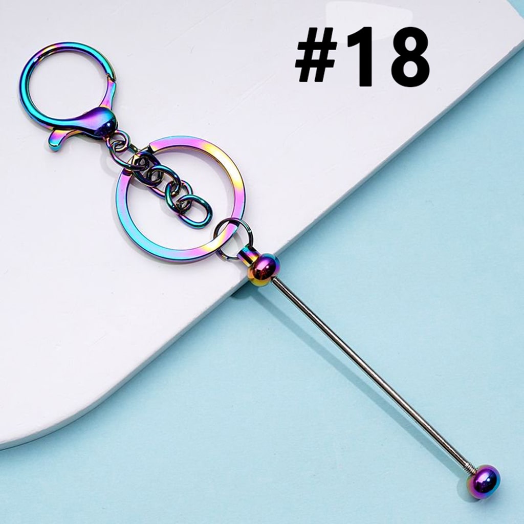 Metal Beadable Keychain with Bar and Lobster Clasp in Solid Colors