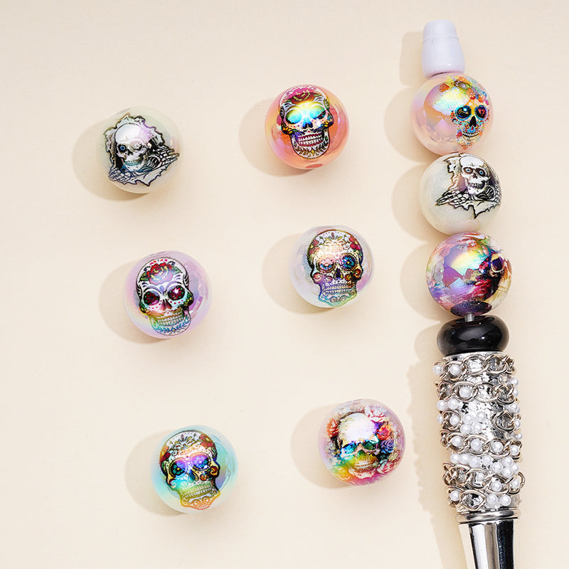 Garland Flower Skeleton Skull Head Acrylic Beads Random Mix, 16MM