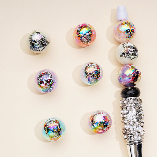 Garland Flower Skeleton Skull Head Acrylic Beads Random Mix, 16MM