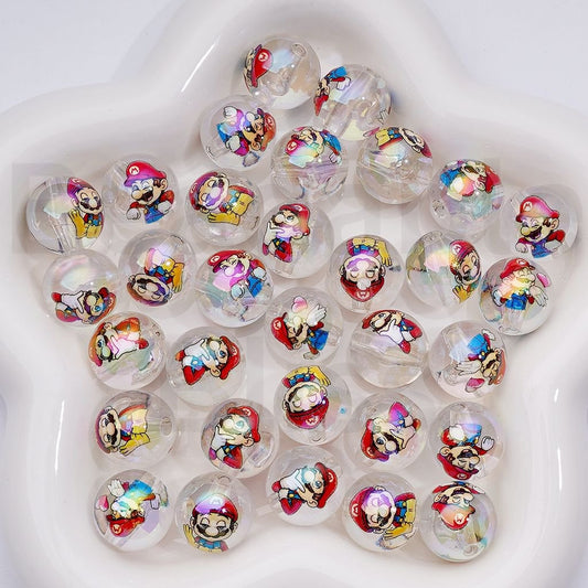 UV Coating Supe Mari Series Clear Round Acrylic Beads, 16MM, Random Mix