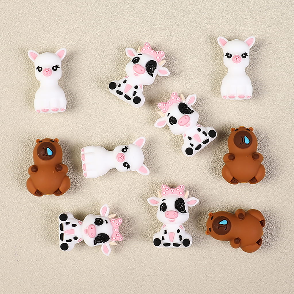 Silicone Focal Beads 3D Cute Animals Series, Dairy Cattle Alpaca Capybara