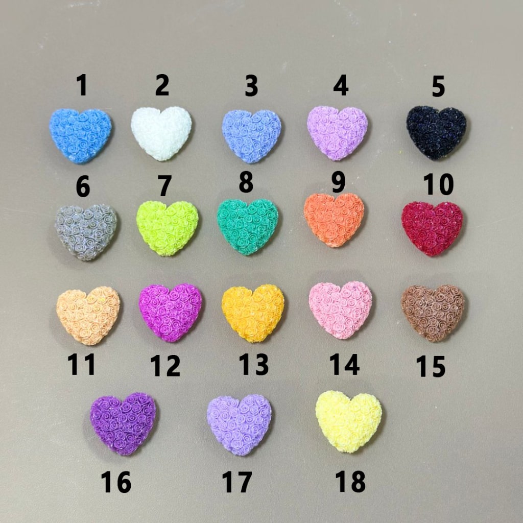 Solid Color Heart Clay Beads Covered by Mini Flowers, Around 24*22MM, Please Read the Description