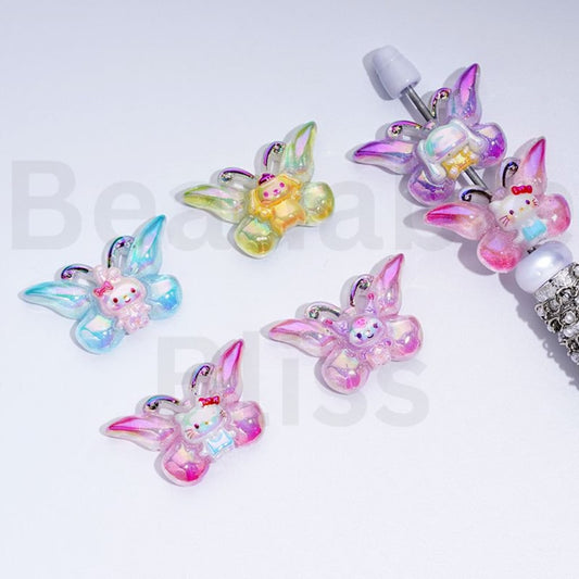 UV Coating Colorful Glitter Sanri HK Melod Pochacc Acrylic Beads, Around 34*21MM, Random Mix