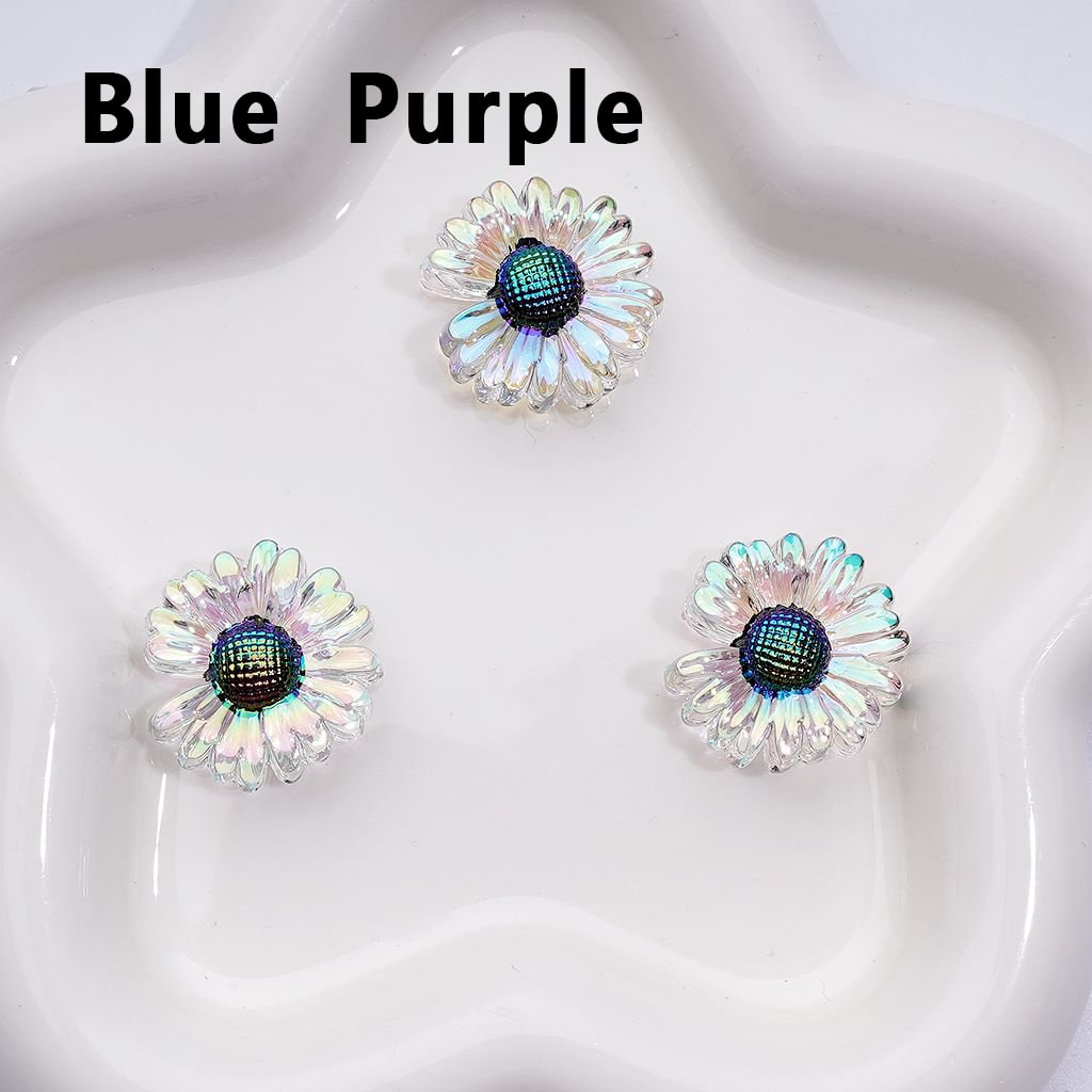 UV Coating Clear Colorful Flower Bellis Perennis Daisy Acrylic Beads, Around 24*10MM