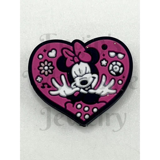 Pink Heart Shaped Girl Mickyy Mouse Silicone Focal Beads