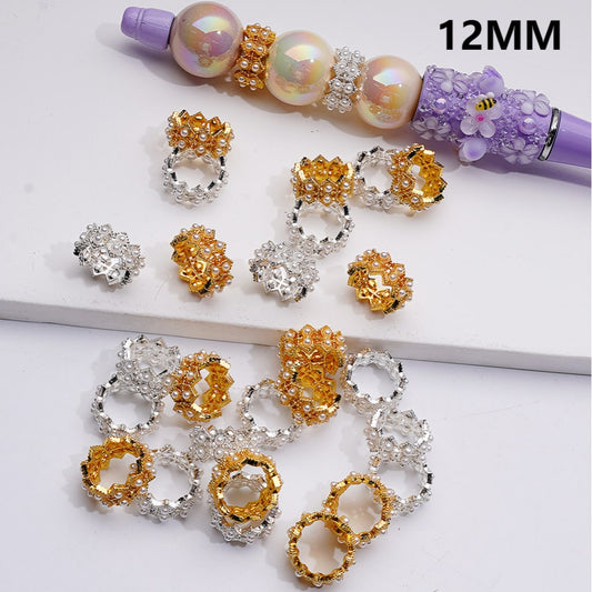 Fancy Gold Silver Alloy Crown Spacer Beads with White Pearls, 12MM
