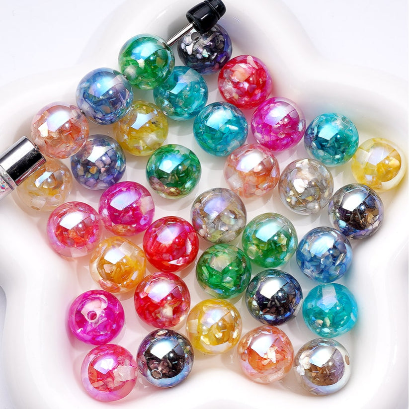 Multi-Color Mini Cute Resin Shells Stones Inside Round Acrylic Beads ...