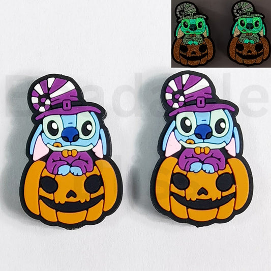 Luminous Cute Stitc with Purple Costume Ghost Face Pumpkin Disne Halloween Silicone Focal Beads