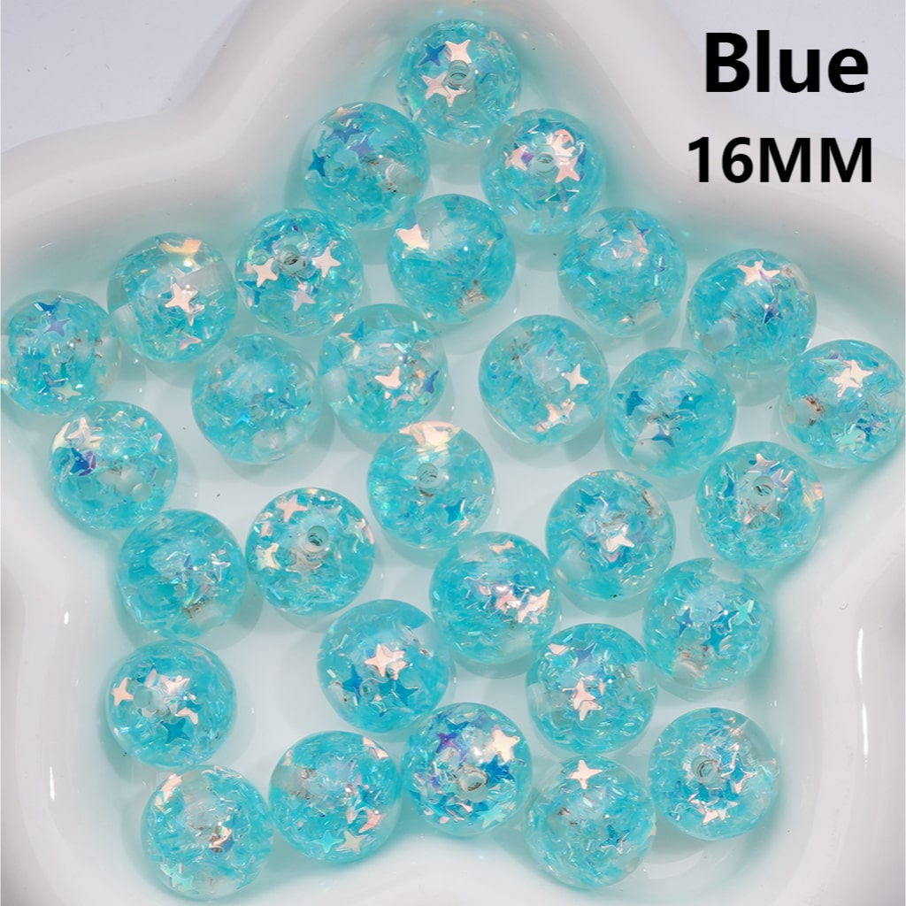Multi-Color Translucent Mini Colorful Star Flakes Confetti Inside Round Acrylic Beads, 16MM (Single Color is available for 200pcs(Whole bag))