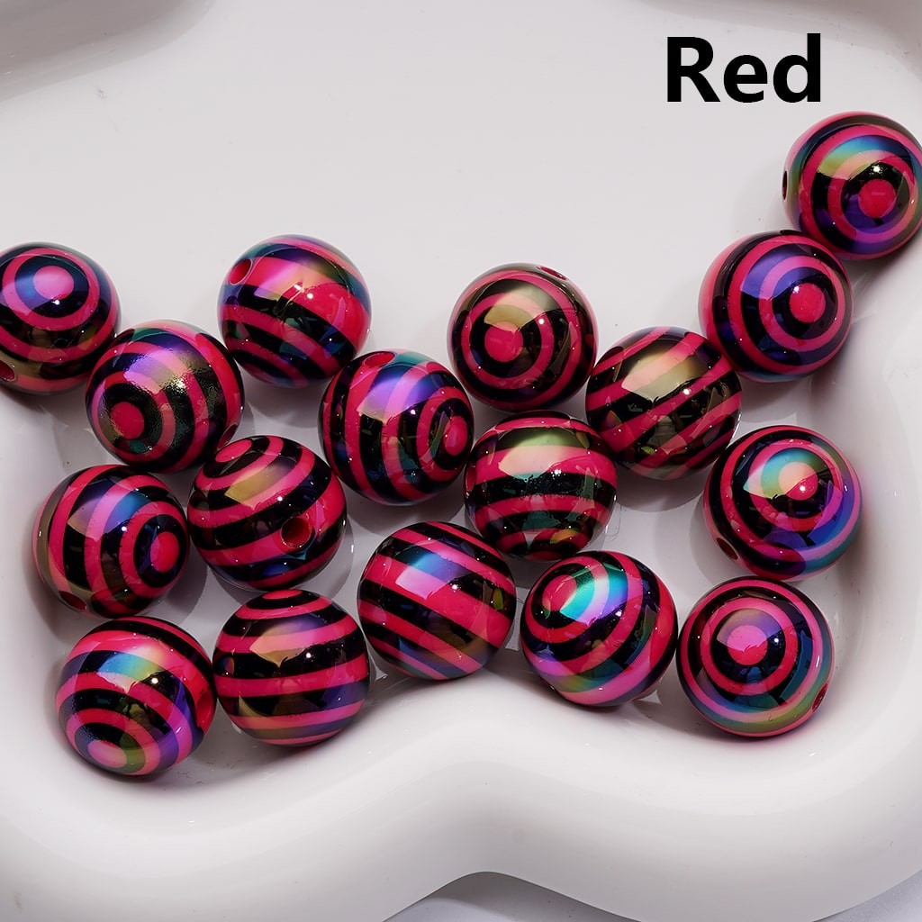 UV Coating Black Round Stripes Round Acrylic Beads in Solid Color, 16MM (Single Color is available for 200pcs(Whole bag))
