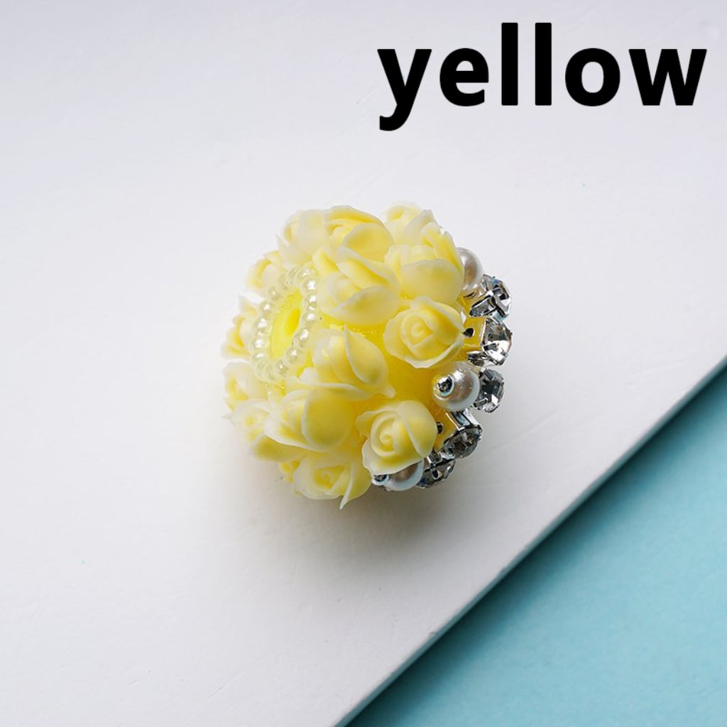 Bling Bling Cute Flowers Tulips Clear Rhinestones Chains White Pearls Round Acrylic Beads, Around 25*18MM