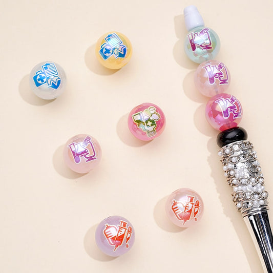 Hospital Doctor Health Care Jelly Color Round Acrylic Beads, Random Mix, 16MM