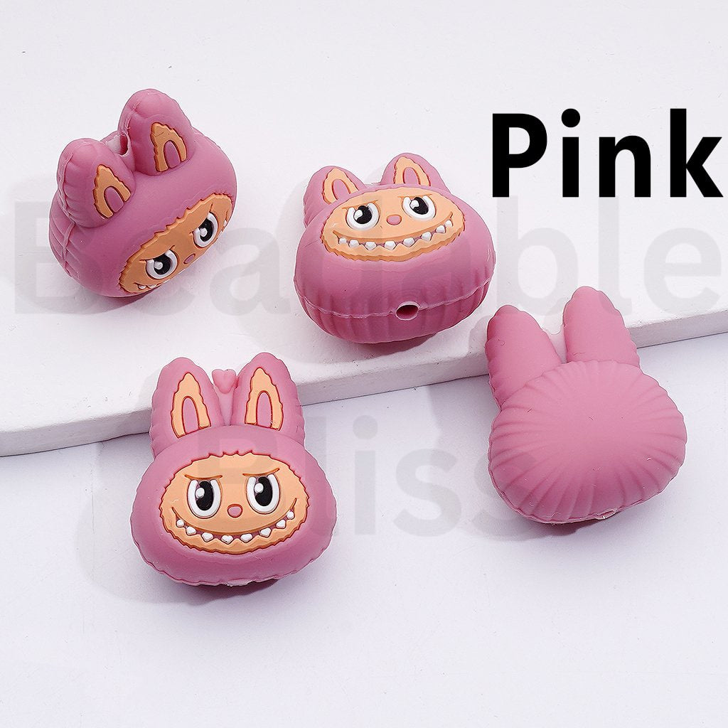 3D Multi-Color Cute Labub Monster Head Po Mar Silicone Focal Beads