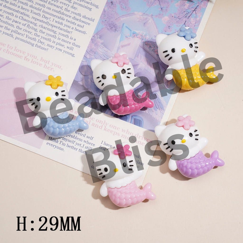 PVC Soft Rubber Beads Cute Cat Character with Mermaid Tail Design, Height 29MM, Random Mix