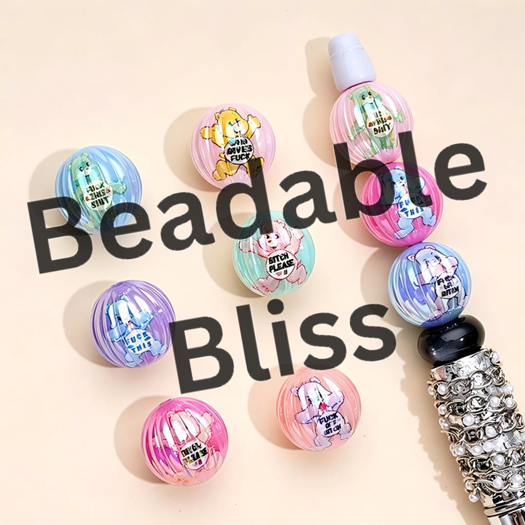 UV Coating Rainbow Bears Humor Word Pumpkin Round Acrylic Beads, Random Mix, 16MM