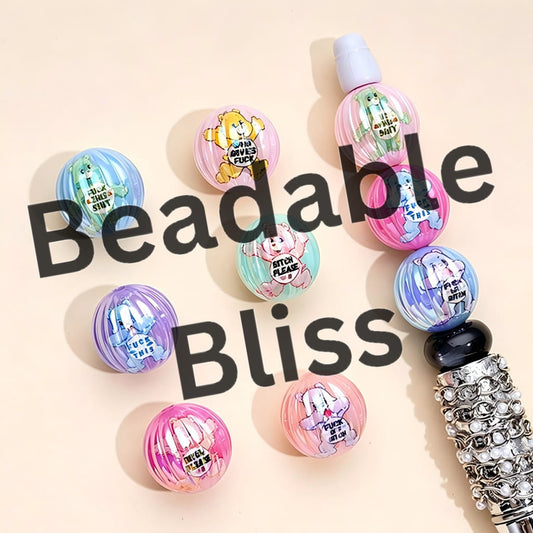UV Coating Rainbow Bears Humor Word Pumpkin Round Acrylic Beads, Random Mix, 16MM
