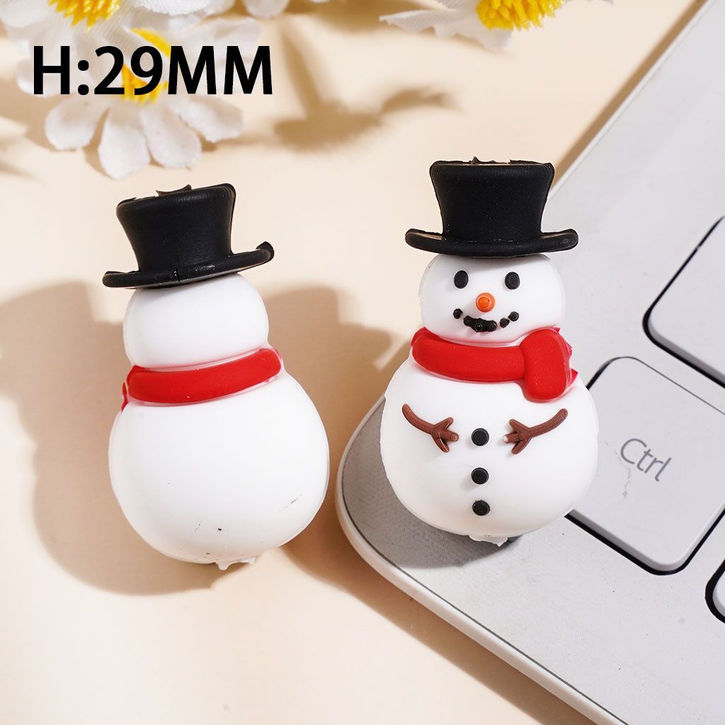 Silicone Focal Beads 3D Cute Snowman with Black Top Hat and Various Colors Scarf