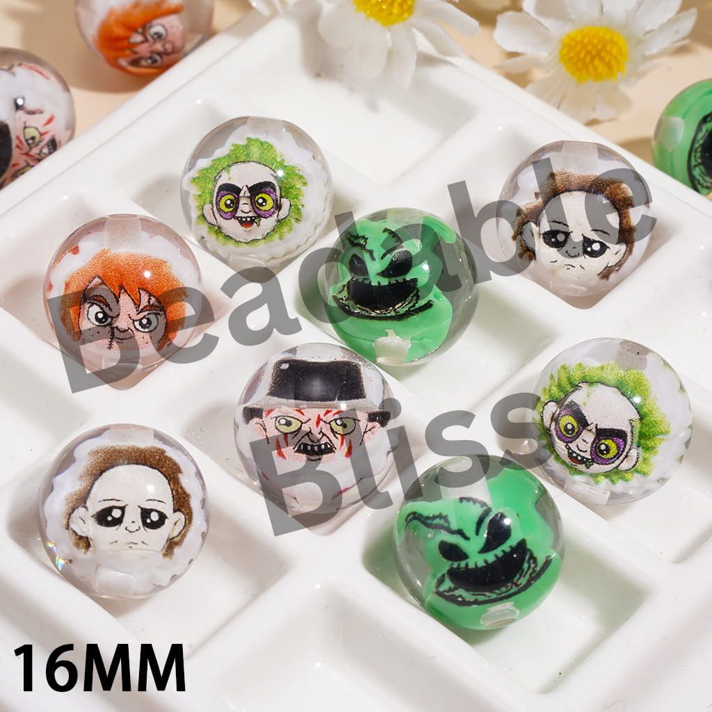 Horror Character Embedded Inside the Bead Transparent Round Shape Acrylic Beads 16MM
