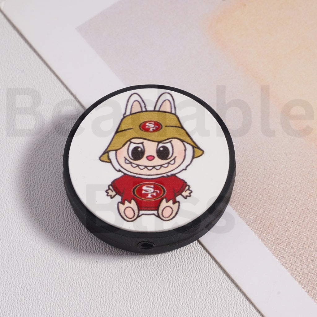 Silicone Focal Beads L-B-B & American Football Team NF Series, Flat Round Shape