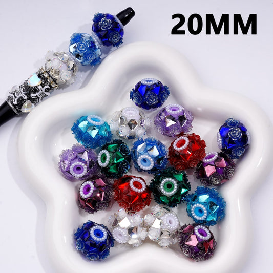 Acrylic Beads Shiny Diamond Rhinestones Glitter Flowers White Pearls Loop Multi-Color 20MM, Random Mix