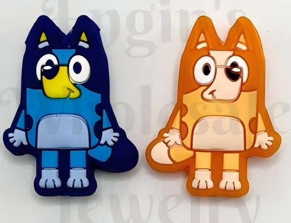 Silicone Focal Bead Cartoon Blue and Orange Dog