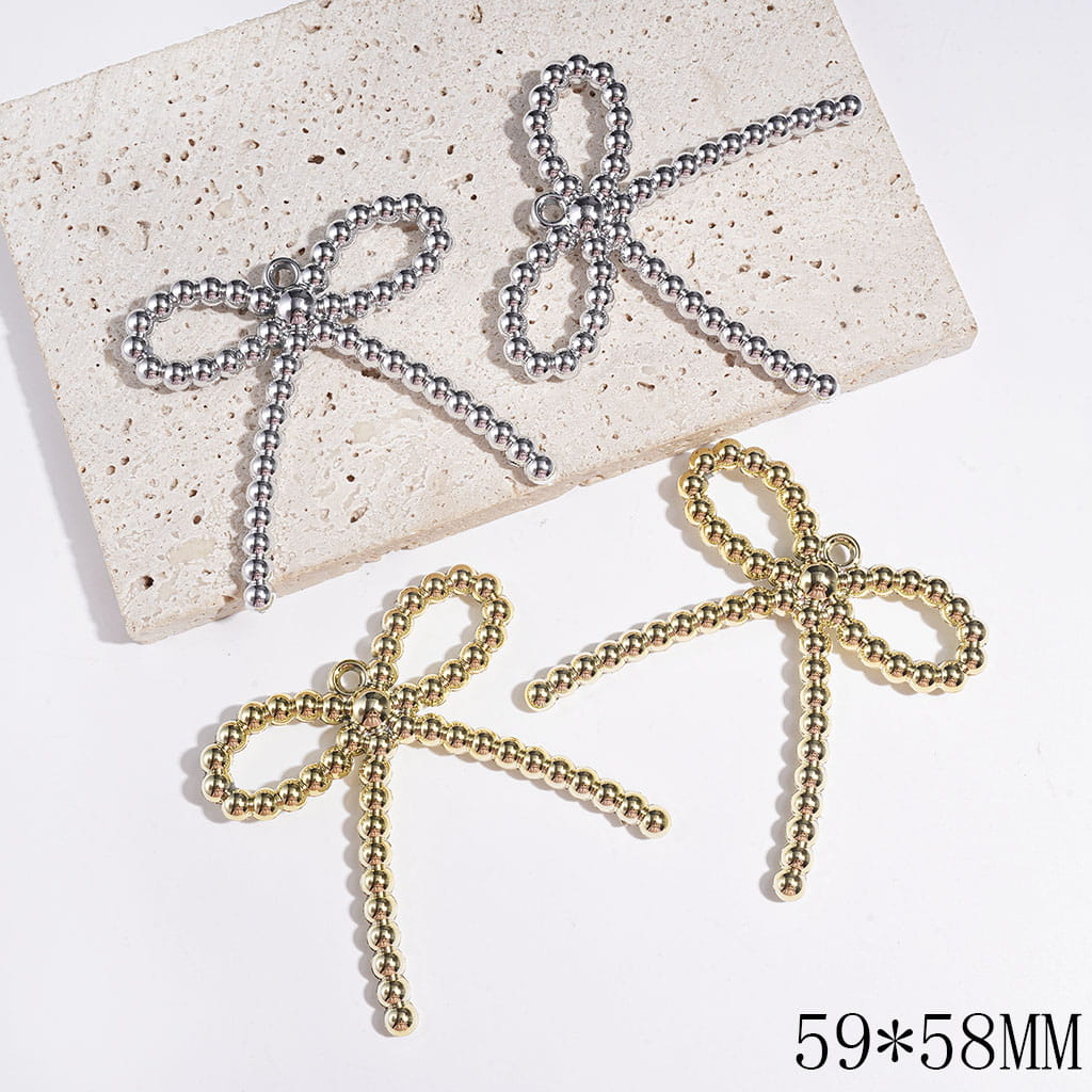 Large Bowtie Acrylic for DIY Charms Pendants, 59*58MM, Gold and Silver