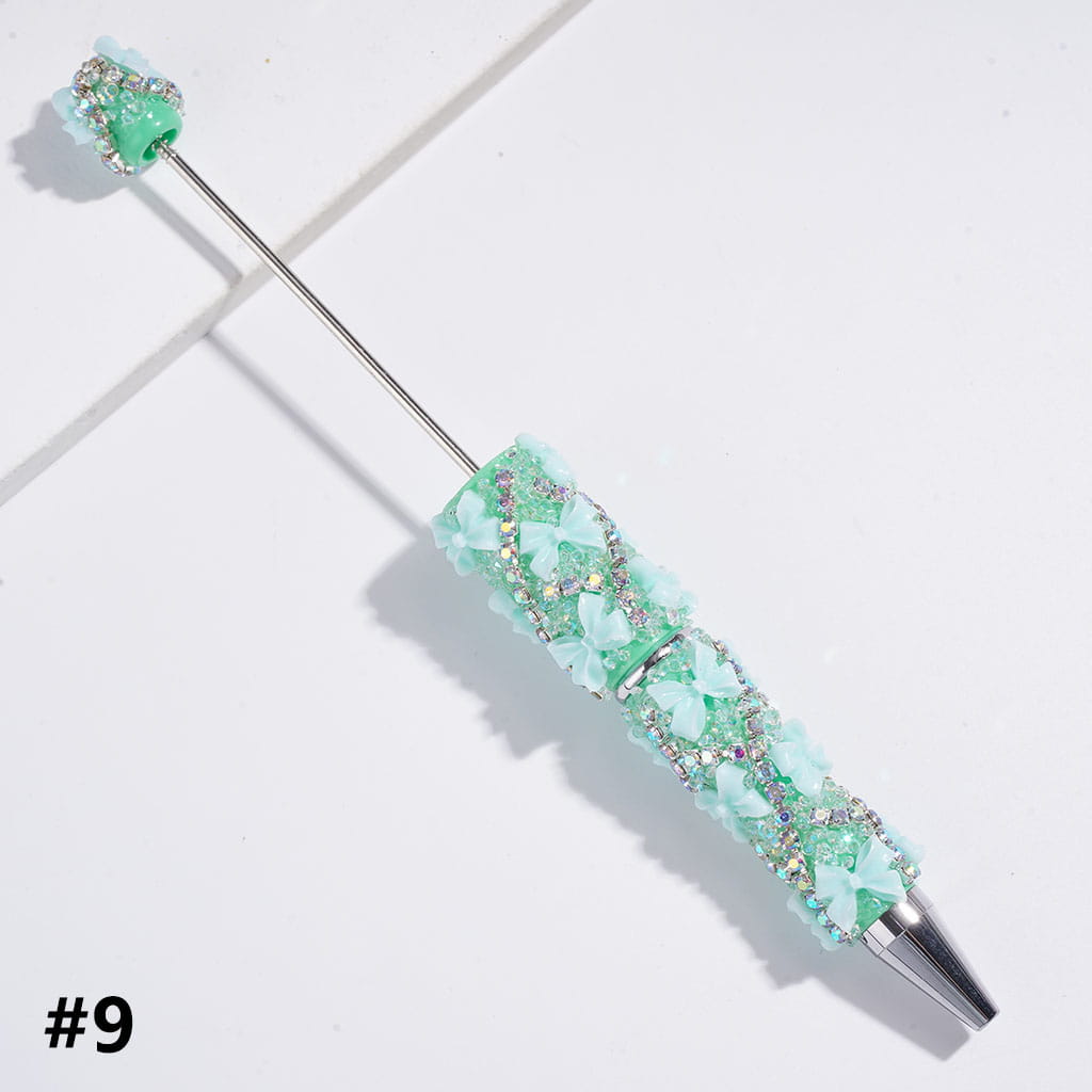 Handmade Sugar Beadable Pens with Bowtie & Cone Shaped Clear Rhinestones Covering the Entire Pen, "X" Shaped AB Rhinestone Chains, Multi-Color
