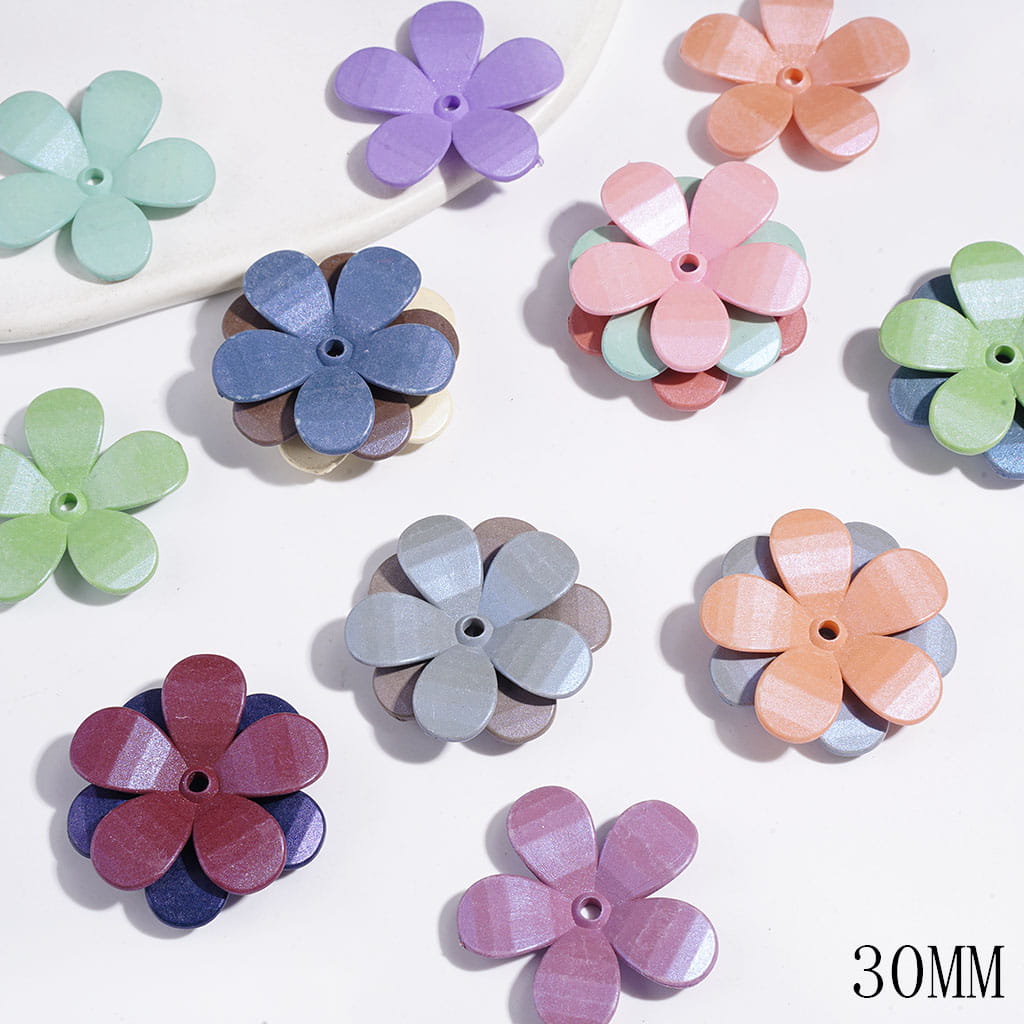 UV Coating Five Petaled Flower Acrylic Spacers Beads, 30MM, Multi-Color, Random Mix