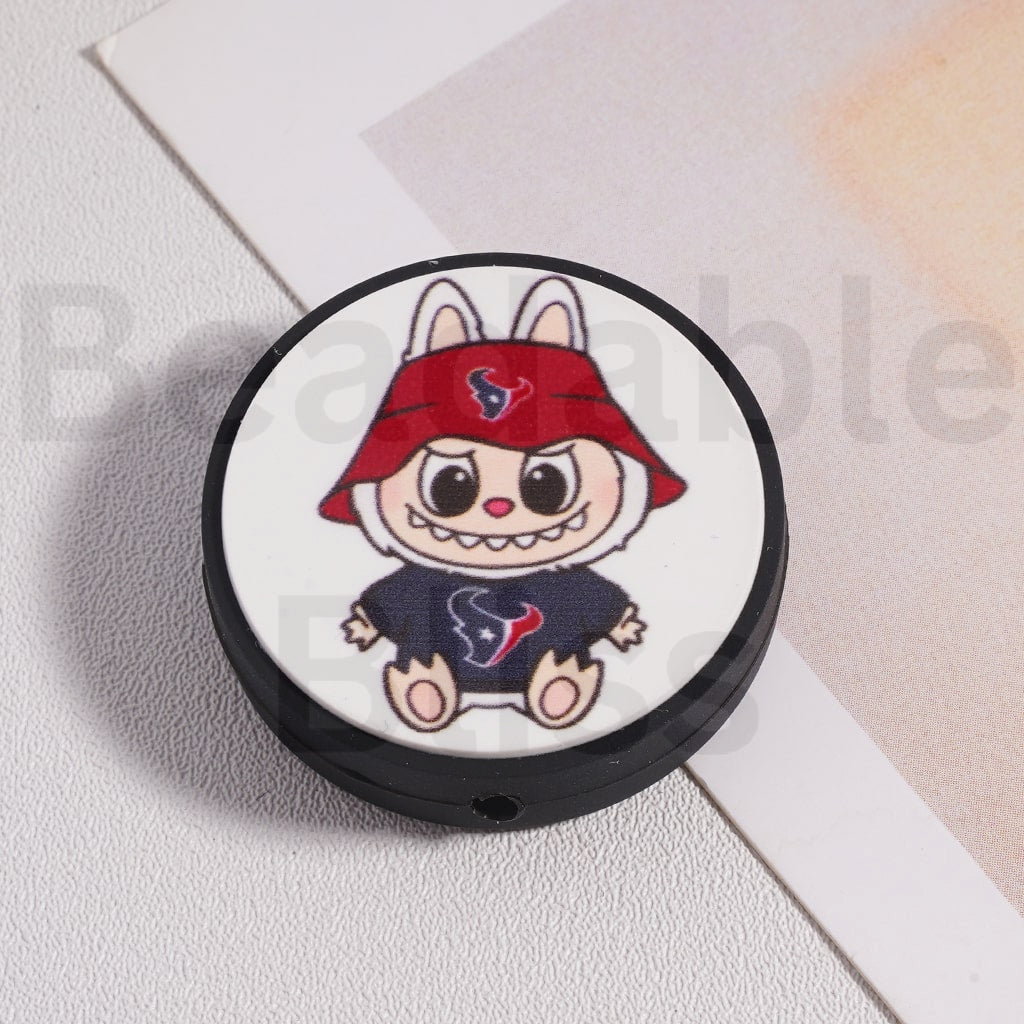 Silicone Focal Beads L-B-B & American Football Team NF Series, Flat Round Shape