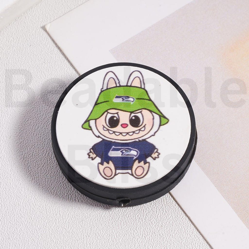 Silicone Focal Beads L-B-B & American Football Team NF Series, Flat Round Shape