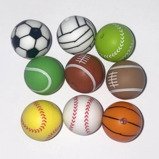 Mixed Sports Balls Printed Silicone Beads