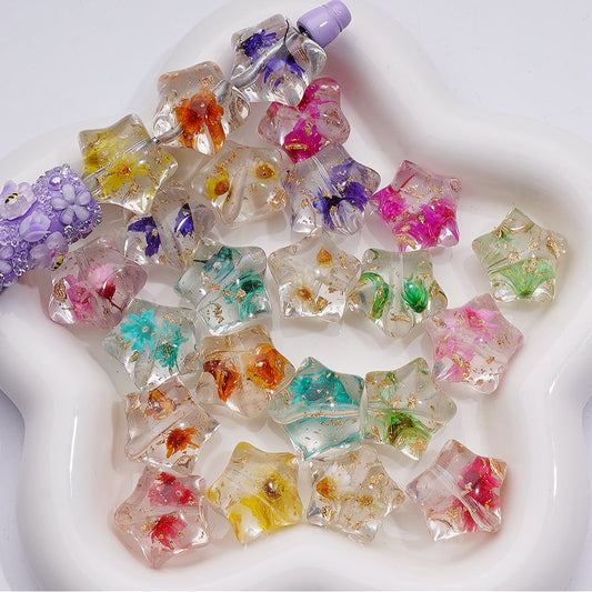 Multi-Color Dried Flowers Gold Foil Paper Inside Clear Star Acrylic Beads, 18MM (Single Color is available for 200pcs(Whole bag))