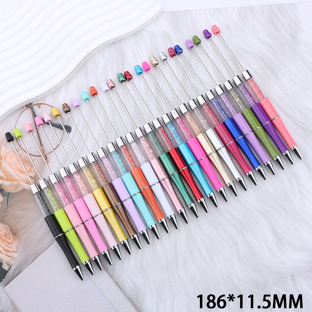 DIY Plastic Beadable Pens - Transparent Tube with Shimmer Crystal Beaded Pens, Length 186MM, Multi-Color