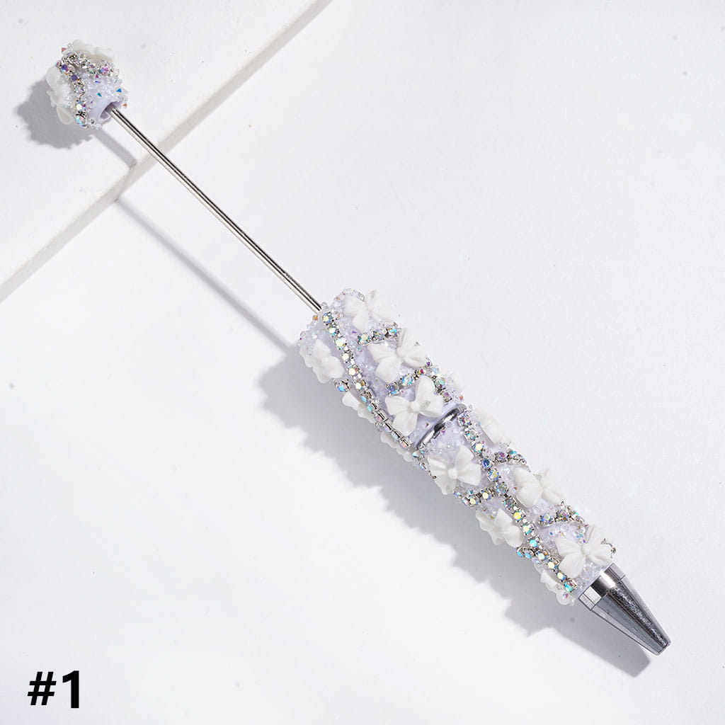 Handmade Sugar Beadable Pens with Bowtie & Cone Shaped Clear Rhinestones Covering the Entire Pen, "X" Shaped AB Rhinestone Chains, Multi-Color