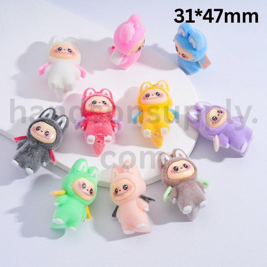 Acrylic Beads Cute Flocked Labub with Wings Multi-Color 31*47MM, Random Mix