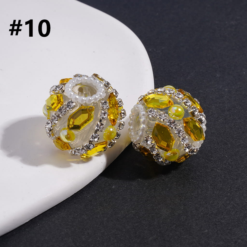 Acrylic Beads with Hexagon Rhinestones and Half-Shell Pearls in Various Color, with Clear Rhinestone and White Pearl Chains, 20MM
