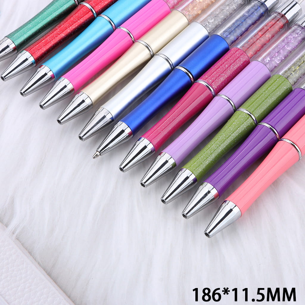 DIY Plastic Beadable Pens - Transparent Tube with Shimmer Crystal Beaded Pens, Length 186MM, Multi-Color