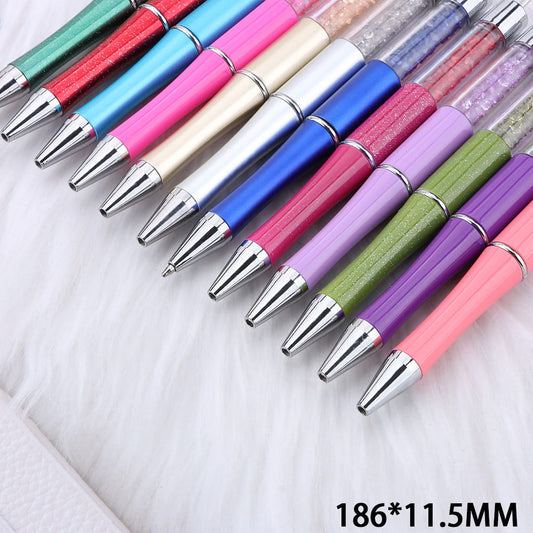 DIY Plastic Beadable Pens - Transparent Tube with Shimmer Crystal Beaded Pens, Length 186MM, Multi-Color