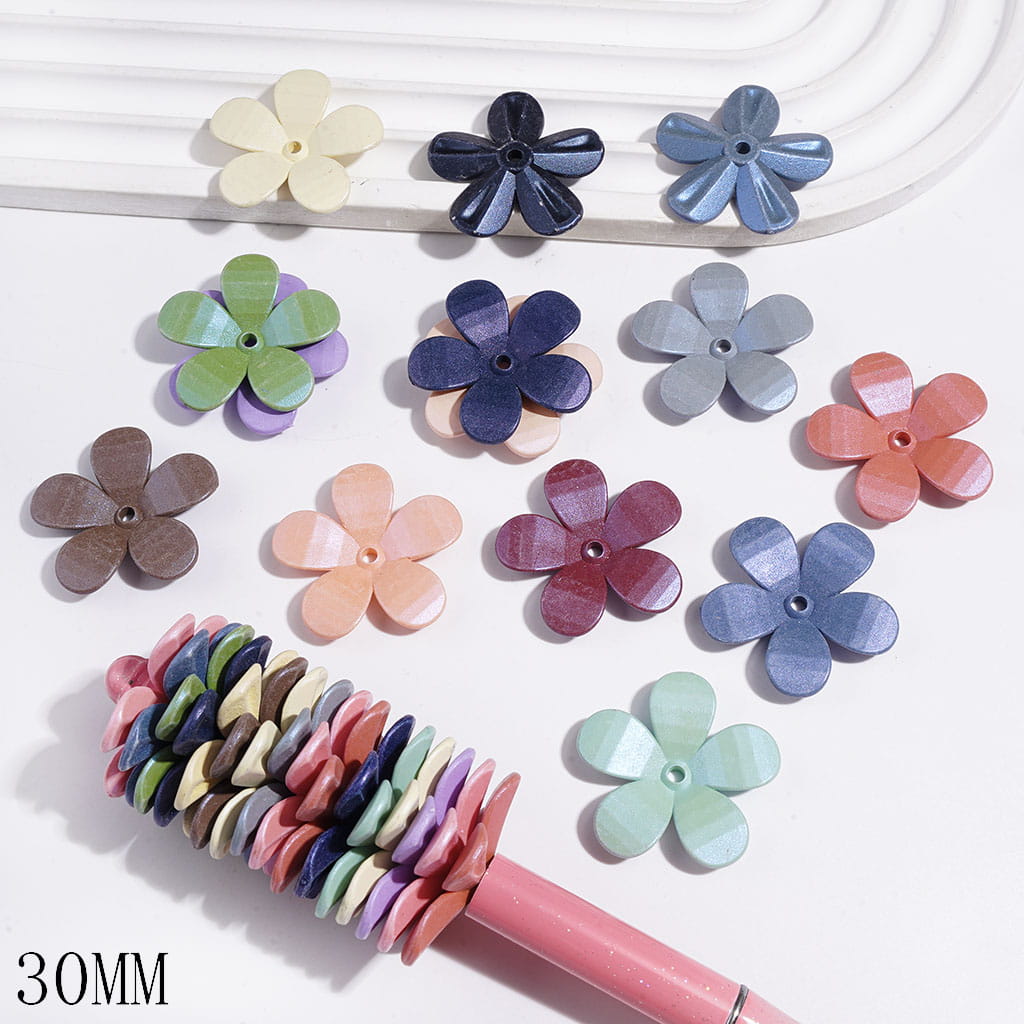 UV Coating Five Petaled Flower Acrylic Spacers Beads, 30MM, Multi-Color, Random Mix