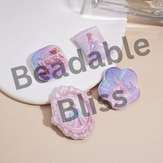 Acrylic Beads Pendant w Glitter Classic Animation Beautiful Princess Prints Series, Random Mix