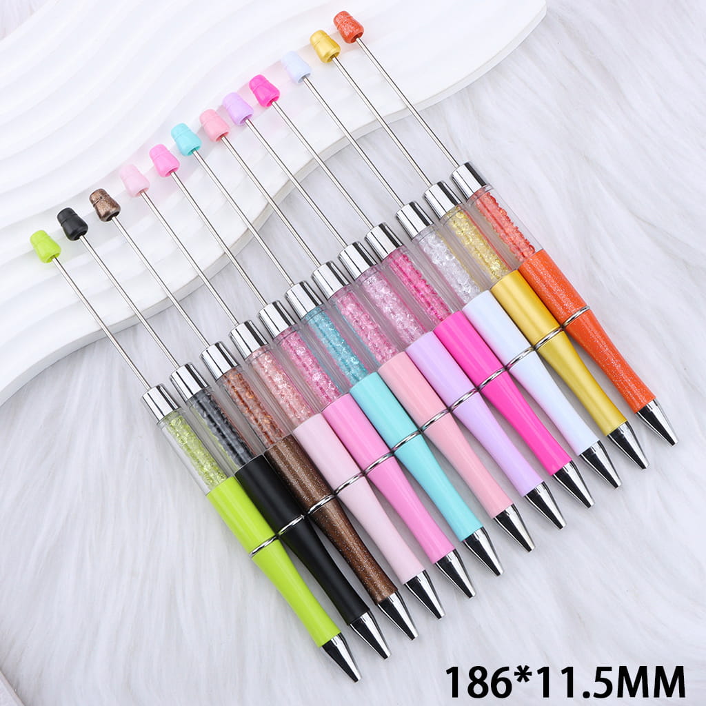 DIY Plastic Beadable Pens - Transparent Tube with Shimmer Crystal Beaded Pens, Length 186MM, Multi-Color