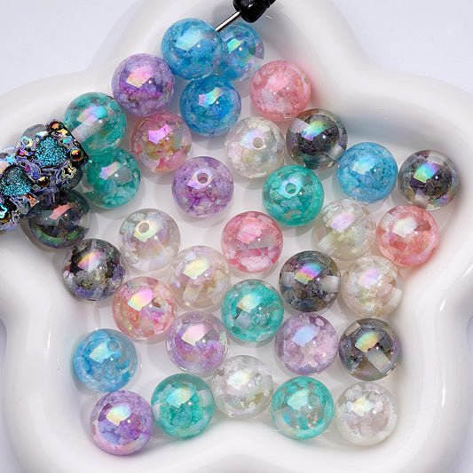 Luminous Translucent Color Acrylic Glitter Beads with Small Clouds inside, Random Mix, 16mm
