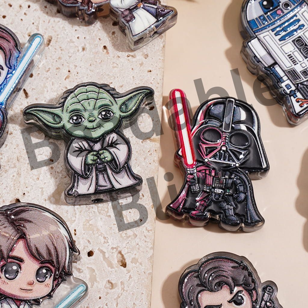 Acrylic Beads with Space Saga Character Series Print, Random Mix
