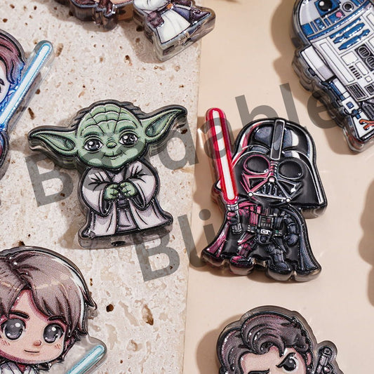 Acrylic Beads with Space Saga Character Series Print, Random Mix