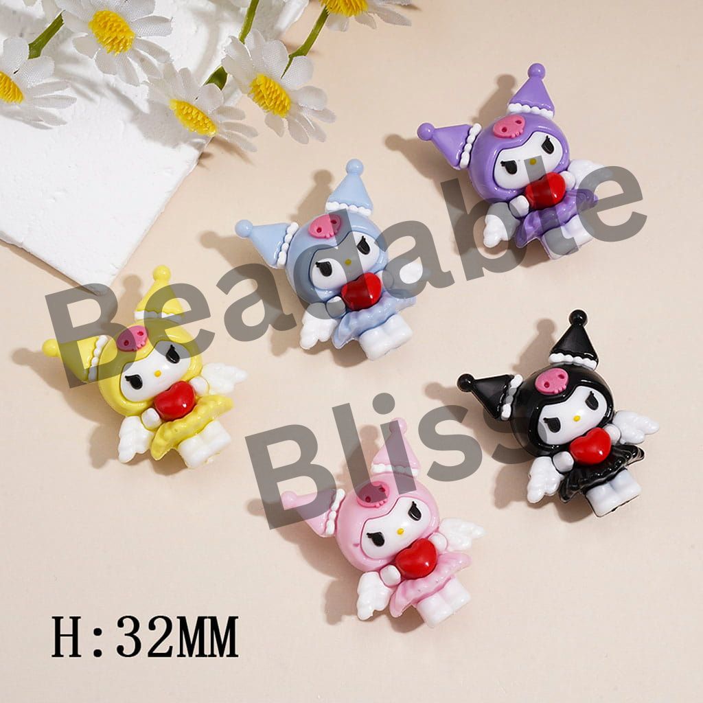 PVC Soft Rubber Beads Evil Girl Character with Heart & Wings Design, Height 32MM, Random Mix