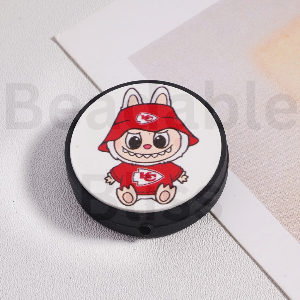 Silicone Focal Beads L-B-B & American Football Team NF Series, Flat Round Shape